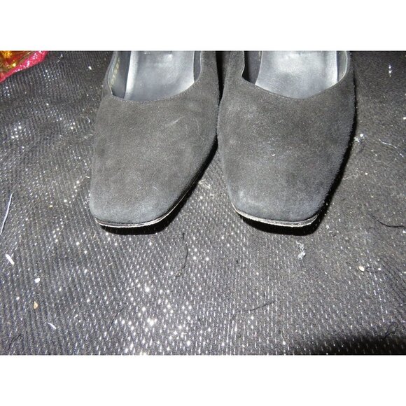Stuart Weitzman Black Italian Suede Leather Square Toe Block Heel pumps size 6 v - Picture 2 of 10
